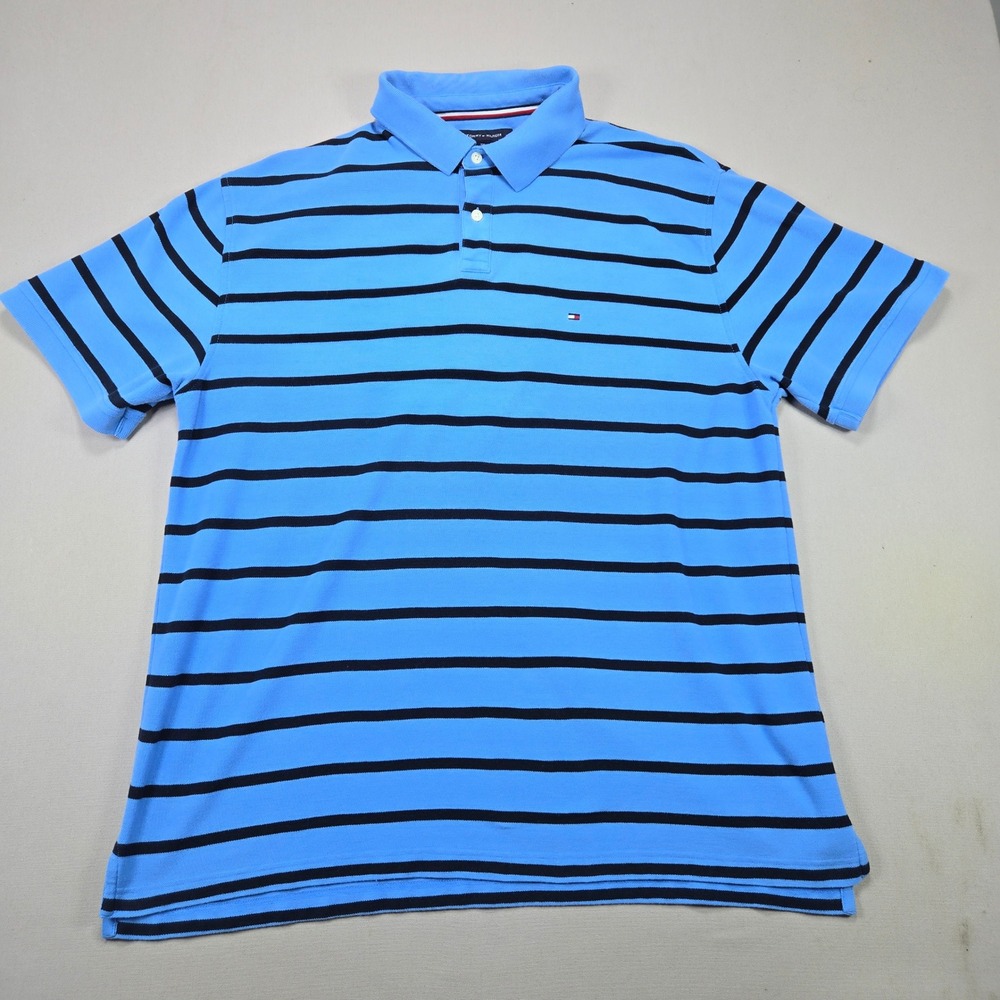 Tommy Hilfiger Polo Shirt Regular Fit Striped Blue Mens XXL